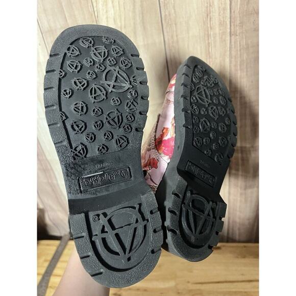 TUK Anarchic Pink Skull & Roses Combat Boots - Picture 9 of 10